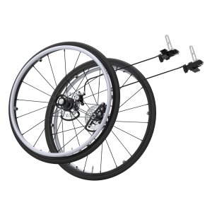 Disc brake system left with cable, wheel 24'', d12 mm bearing, axle, with 120 mm disc rotor, handle, engaged by user